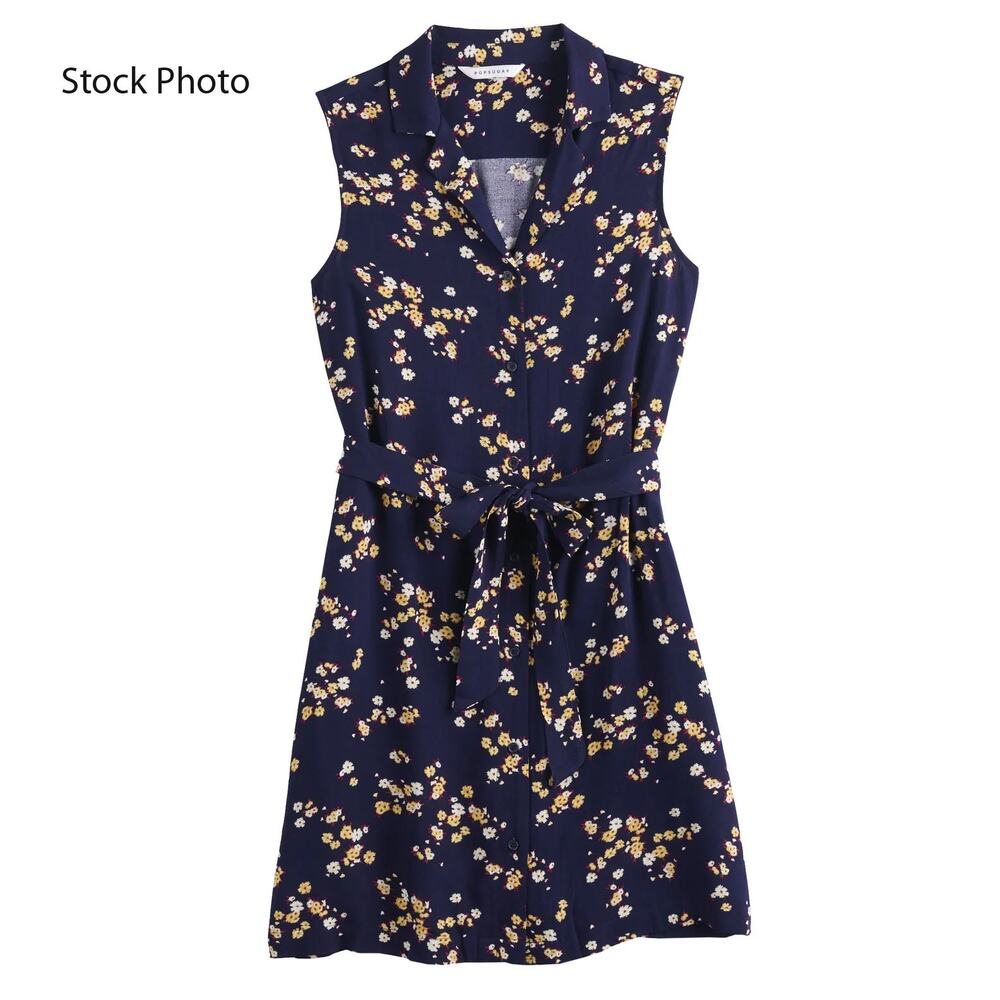 POPSUGAR Sz 2XL Navy Floral Sleeveless Mini Shirt Dress w/ Pockets & Tie Waist